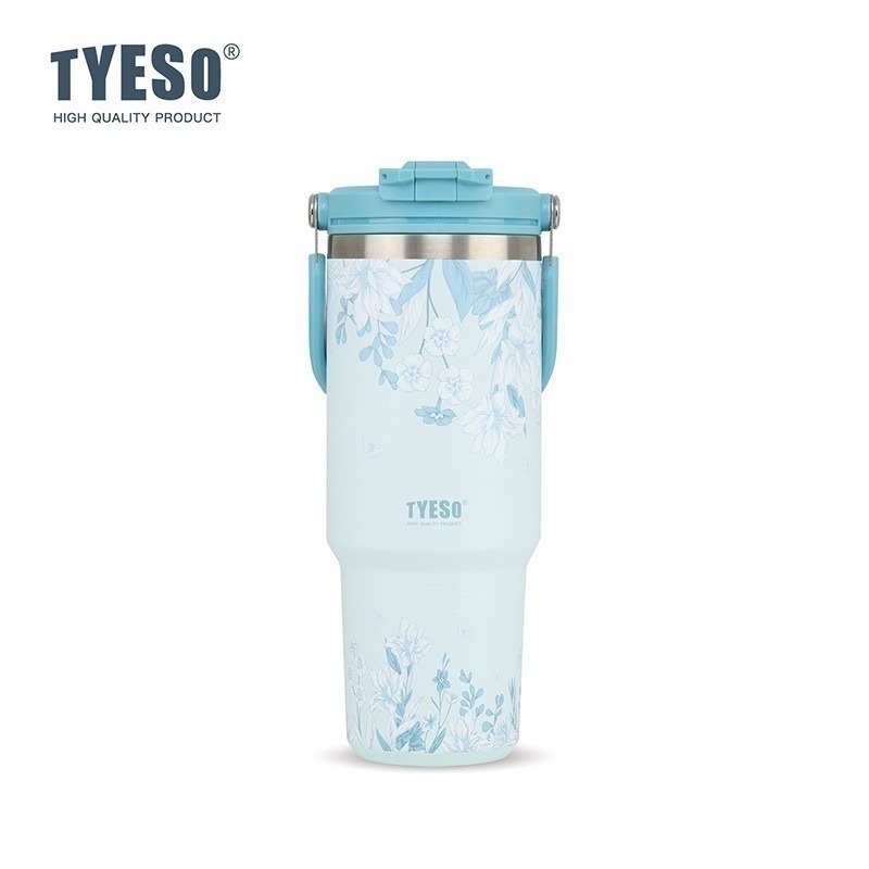 【限時購】 TYESO花卉系列雙飲手提冰霸杯 900ml提手吸管保溫杯 雙飲冰霸杯 防漏環保咖啡杯 保溫保冷隨行車載杯-規格圖11