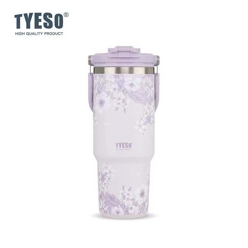 【限時購】 TYESO花卉系列雙飲手提冰霸杯 900ml提手吸管保溫杯 雙飲冰霸杯 防漏環保咖啡杯 保溫保冷隨行車載杯-規格圖10