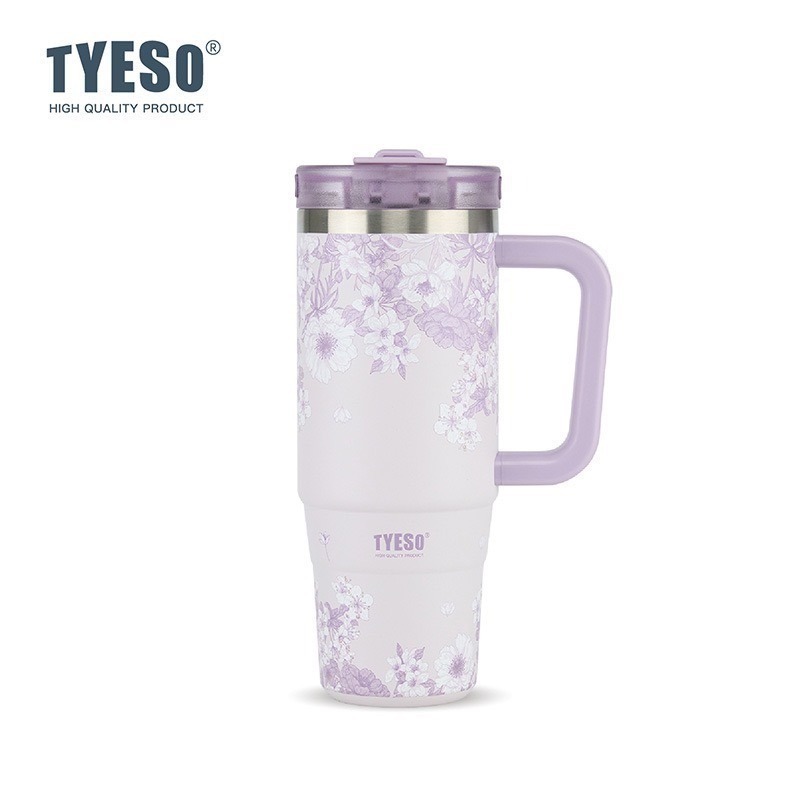 【限時購】 TYESO花卉系列手把冰霸杯 304不鏽鋼900ml手柄保溫杯 旋轉杯蓋雙飲吸管環保保溫杯 車載隨行咖啡杯-規格圖9