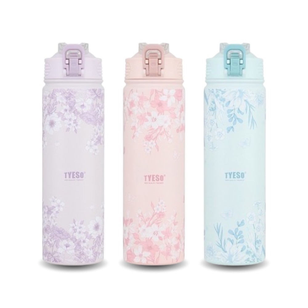 【限時購】 TYESO花卉系列304不鏽鋼吸管保溫杯 750ml戶外運動手提登山保溫壺 環保隨行咖啡杯 一鍵彈蓋車載杯-細節圖9