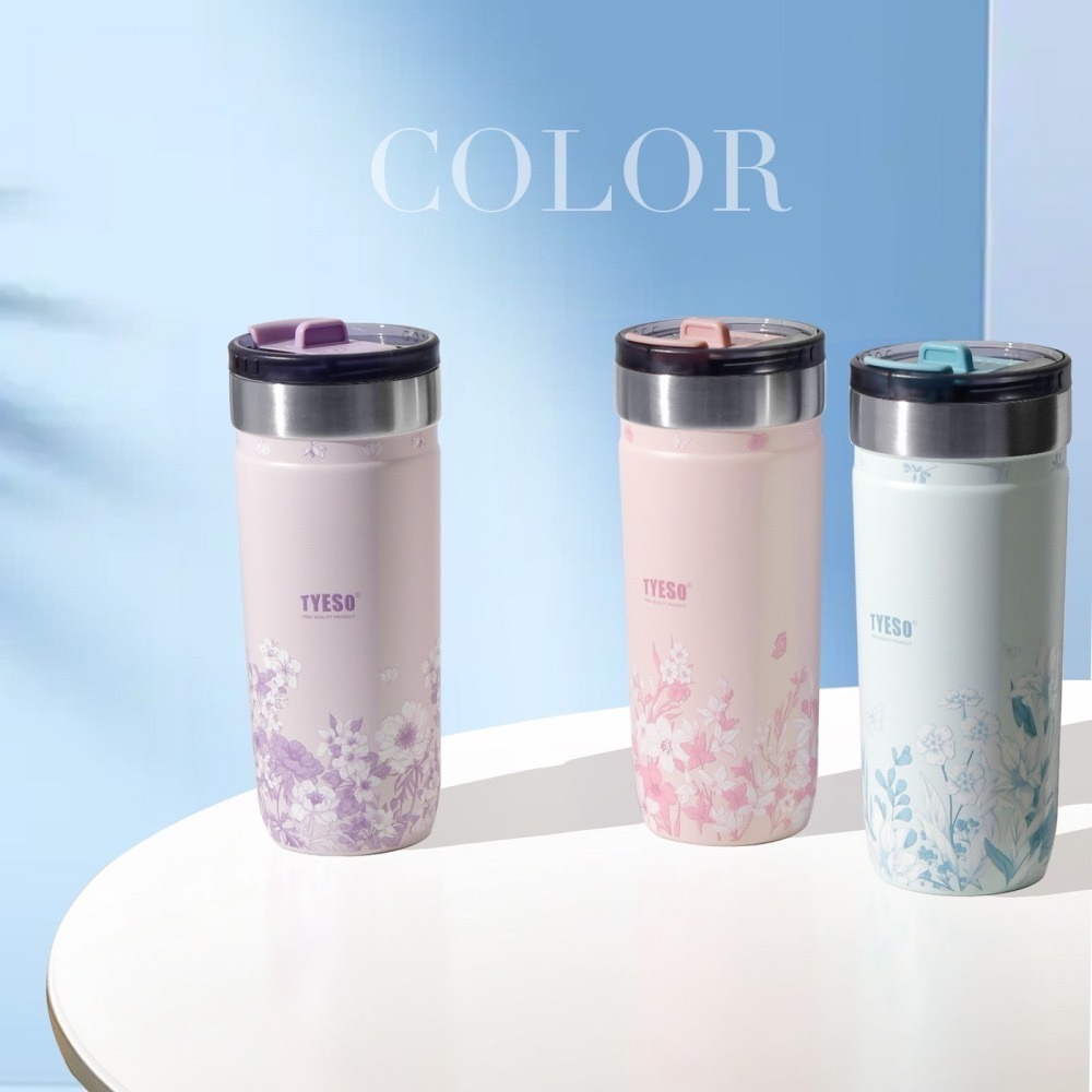 TYESO花卉系列簡約隨手咖啡杯 304不鏽鋼710ml雙層運動保溫杯 雙飲冰霸杯 不鏽鋼環保隨行咖啡杯 隱藏吸管車載杯-細節圖2