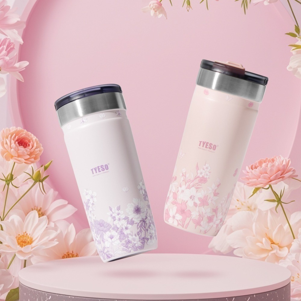 【限時購】TYESO花卉系列簡約隨手咖啡杯 304不鏽鋼710ml運動保溫杯 雙飲冰霸杯 不鏽鋼環保隨行咖啡杯 車載杯-細節圖4
