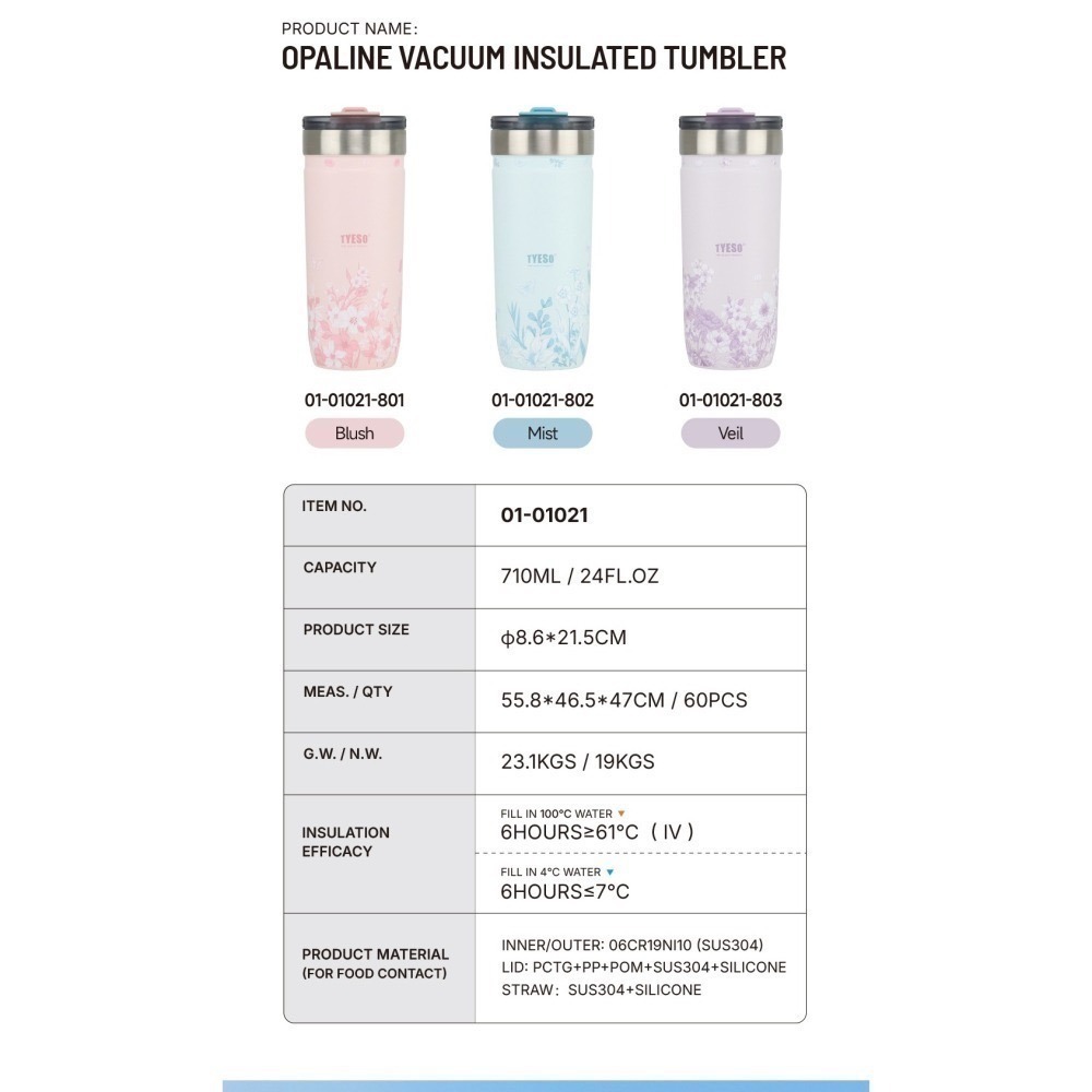 【限時購】TYESO花卉系列簡約隨手咖啡杯 304不鏽鋼710ml運動保溫杯 雙飲冰霸杯 不鏽鋼環保隨行咖啡杯 車載杯-細節圖9