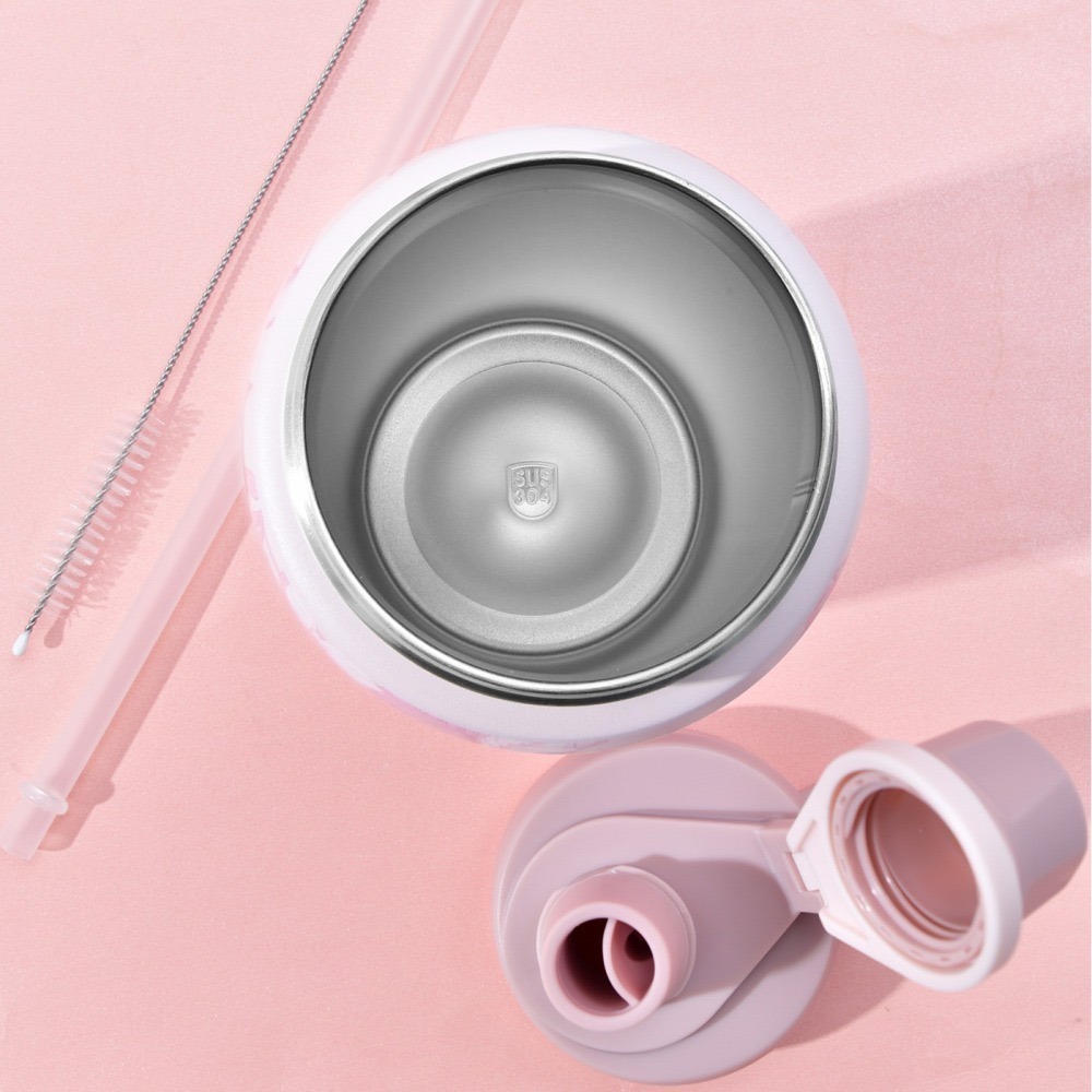 【限時購】TYESO花卉系列保溫杯 304不鏽鋼900ml大容量運動保溫杯 防漏旋轉杯蓋提手不鏽鋼運動水壺 隨行車載杯-細節圖5