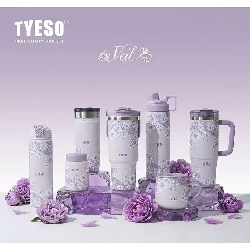 新款速發 TYESO花卉系列保溫杯 提手雙飲冰霸杯 彈蓋吸管保溫杯 手把奶茶杯 環保隨行保溫運動水壺 保溫保冷車載咖啡杯-細節圖4