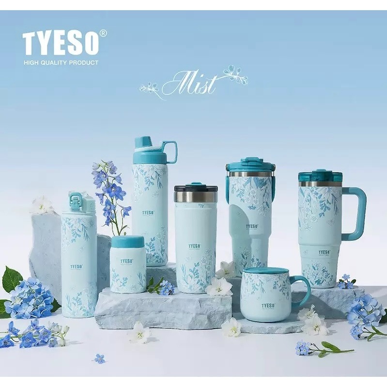 新款速發 TYESO花卉系列保溫杯 提手雙飲冰霸杯 彈蓋吸管保溫杯 手把奶茶杯 環保隨行保溫運動水壺 保溫保冷車載咖啡杯-細節圖3