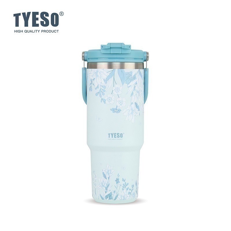 【限時購】TYESO花卉系列保溫杯 提手雙飲冰霸杯 彈蓋吸管保溫杯 手把奶茶杯 環保隨行保溫運動水壺 保溫保冷車載咖啡杯-規格圖10