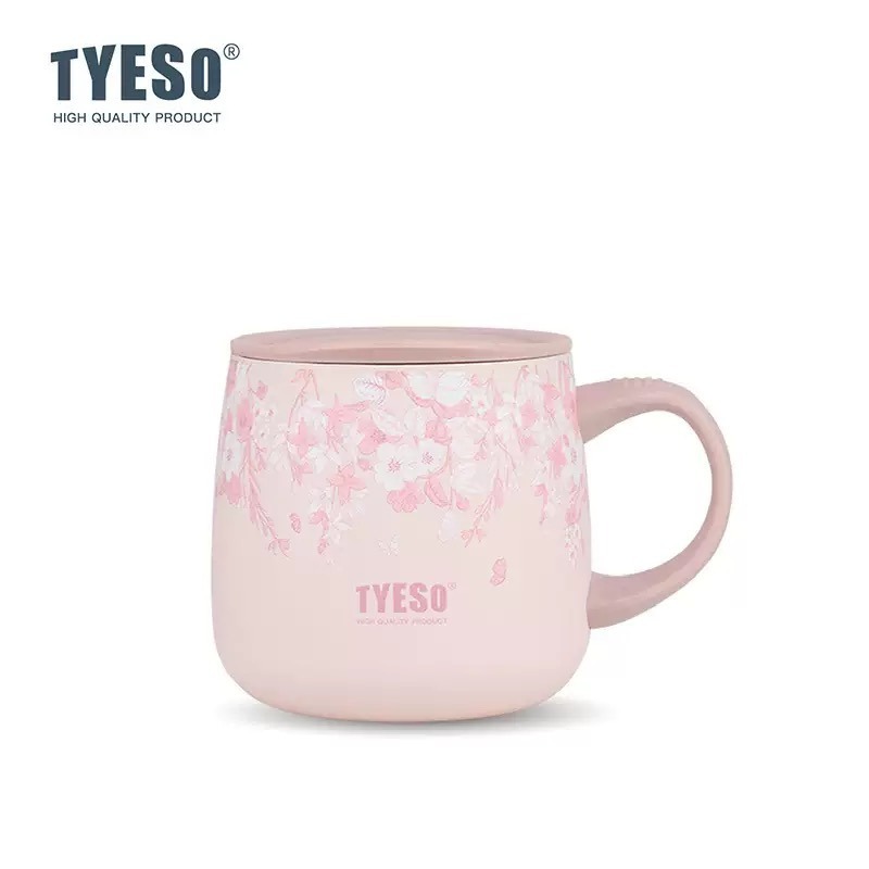 TYESO花卉系列304陶瓷塗層不鏽鋼咖啡杯 355ml不鏽鋼保溫大肚馬克杯 露營馬克杯泡茶杯 環保杯牛奶杯 磨砂保溫杯-規格圖9