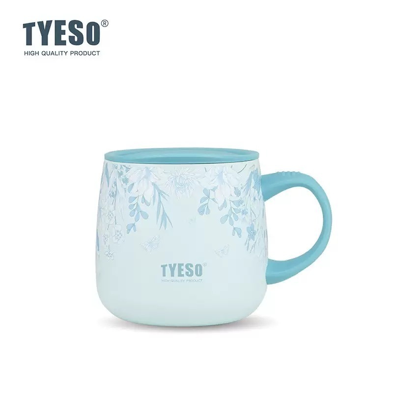 TYESO花卉系列304陶瓷塗層不鏽鋼咖啡杯 355ml不鏽鋼保溫大肚馬克杯 露營馬克杯泡茶杯 環保杯牛奶杯 磨砂保溫杯-規格圖9