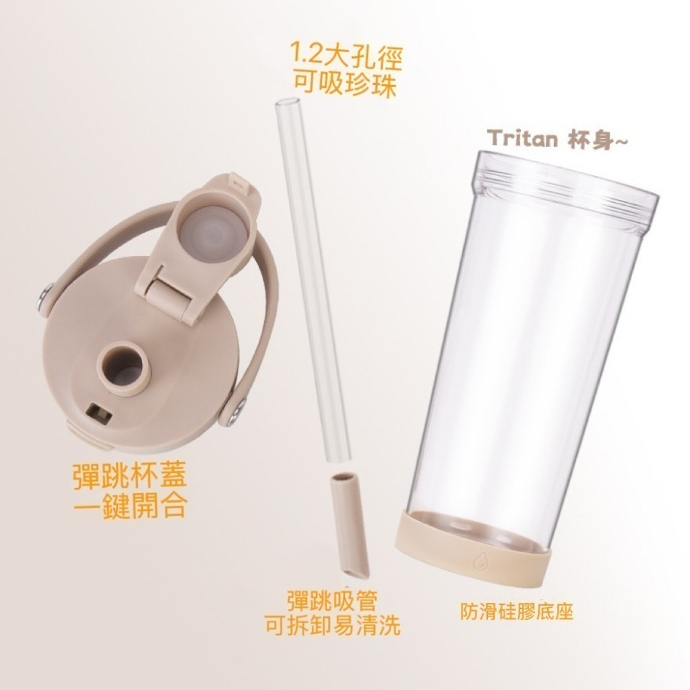 【限時購】麥果新款tritan吸管杯 850ml大孔徑可吸珍珠奶茶杯 一杯雙飲手提彈跳開蓋吸管手搖茶杯 車載環保隨行杯-細節圖4