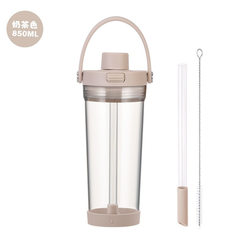 麥果新款tritan吸管杯850ml 大孔徑可吸珍珠奶茶杯 便攜式一杯雙飲提手彈跳吸管水杯 車載杯 辦公休閒塑料杯隨行杯-規格圖7