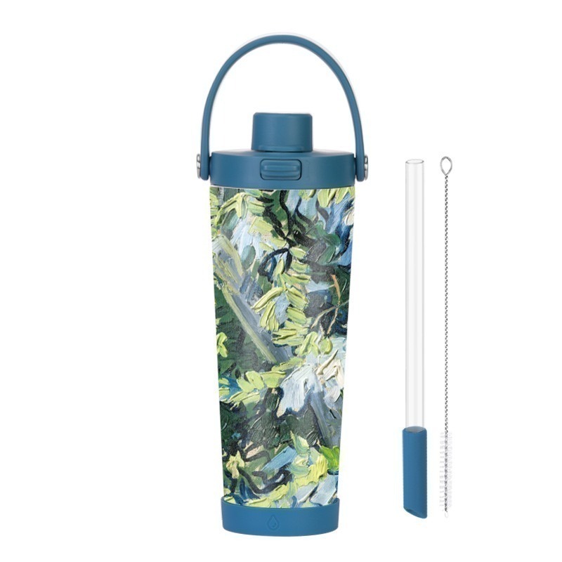 【限時購】麥果新款印花不鏽鋼內膽奶茶杯 830ml不鏽鋼吸管杯可吸珍珠便攜彈跳保溫杯 手提環保保溫車載杯一鍵開蓋保溫杯-細節圖6