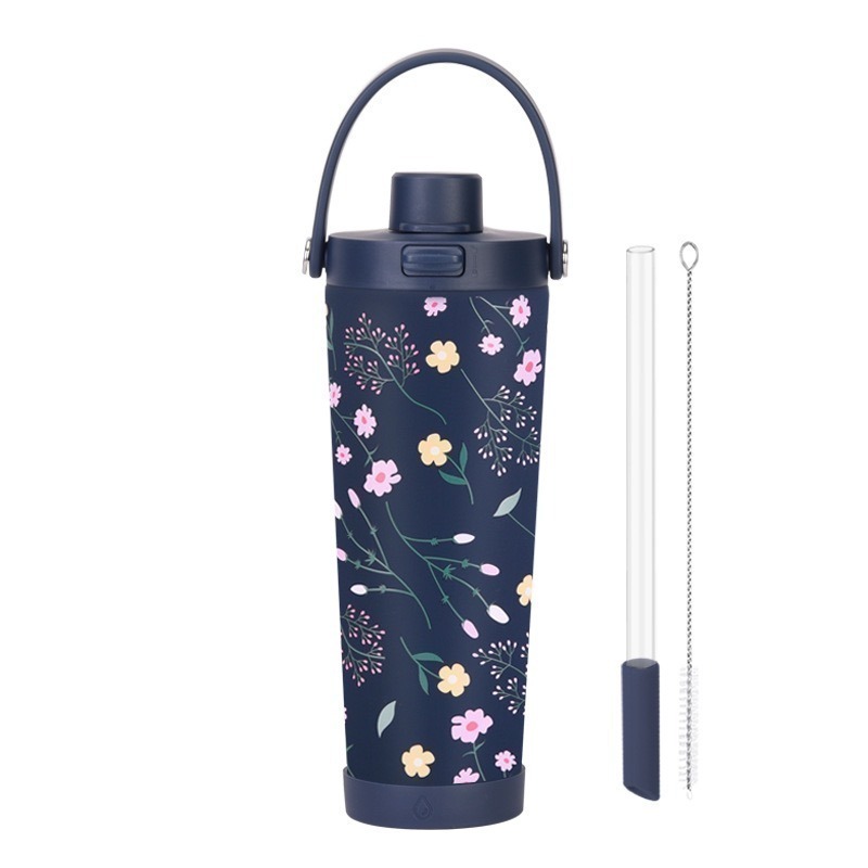 【限時購】麥果新款印花不鏽鋼內膽奶茶杯 830ml不鏽鋼吸管杯可吸珍珠便攜彈跳保溫杯 手提環保保溫車載杯一鍵開蓋保溫杯-規格圖9