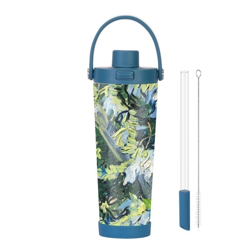 【限時購】麥果新款印花不鏽鋼內膽奶茶杯 830ml不鏽鋼吸管杯可吸珍珠便攜彈跳保溫杯 手提環保保溫車載杯一鍵開蓋保溫杯-規格圖9