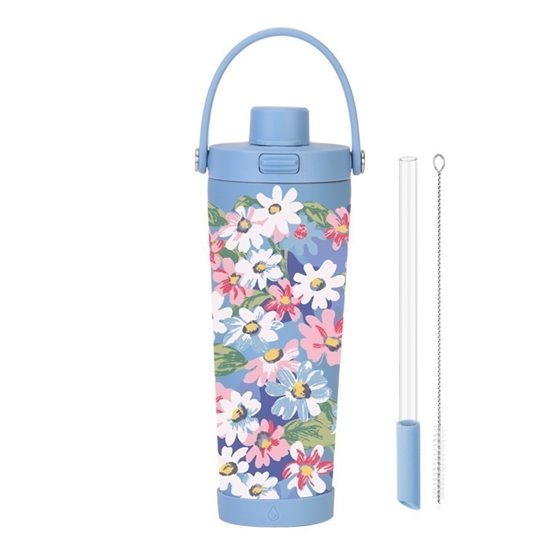【限時購】麥果新款印花不鏽鋼內膽奶茶杯 830ml不鏽鋼吸管杯可吸珍珠便攜彈跳保溫杯 手提環保保溫車載杯一鍵開蓋保溫杯-規格圖9