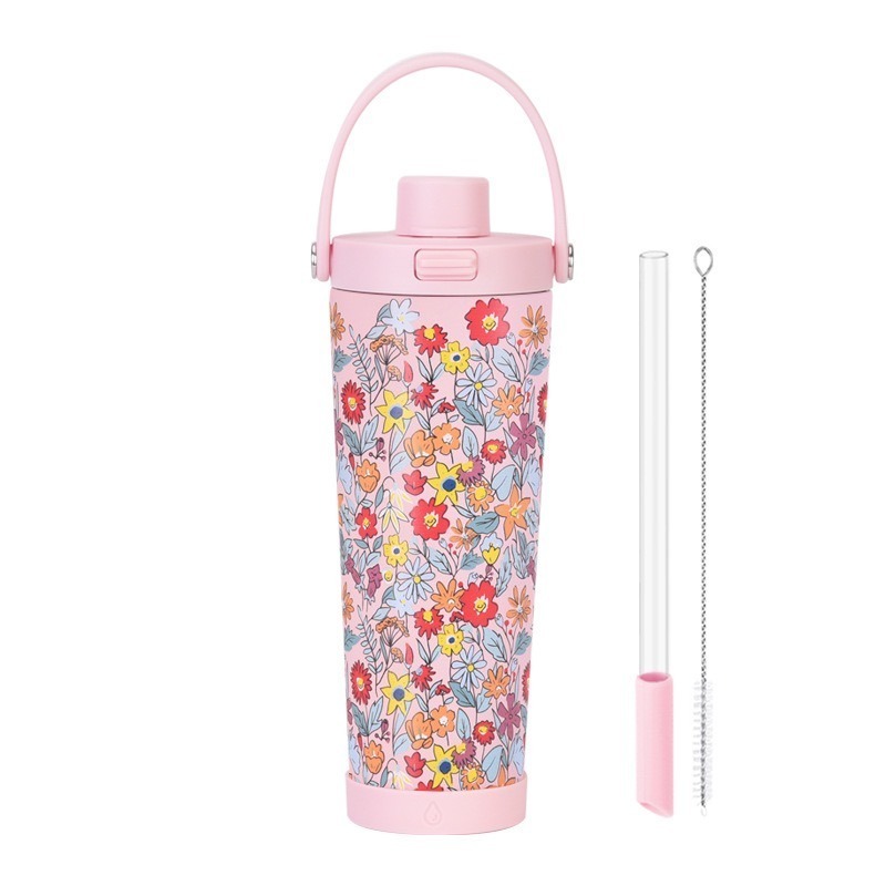 麥果 新款印花不鏽鋼內膽奶茶杯830ml不鏽鋼吸管杯可吸珍珠便攜彈跳保溫杯 手提休閒辦公保溫杯 戶外車載杯一鍵開蓋保溫杯-規格圖8