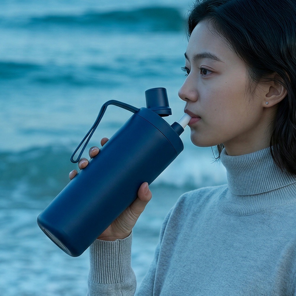 新款 陶瓷涂層內膽不鏽鋼保溫杯850ml 大容量咖啡杯一杯雙飲 附硅膠提手 便攜戶外運動水杯車載杯 辦公休閒保溫杯-細節圖8