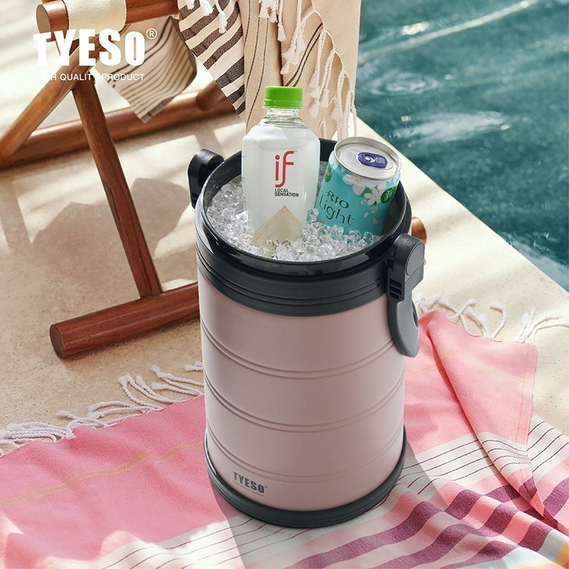 新品TYESO大容量不鏽鋼保溫桶5L/6.6L大容量冰桶戶外便攜式可折叠提手保冷壺 大容量車載露營旅行保溫保冷壺 冰塊桶-細節圖3