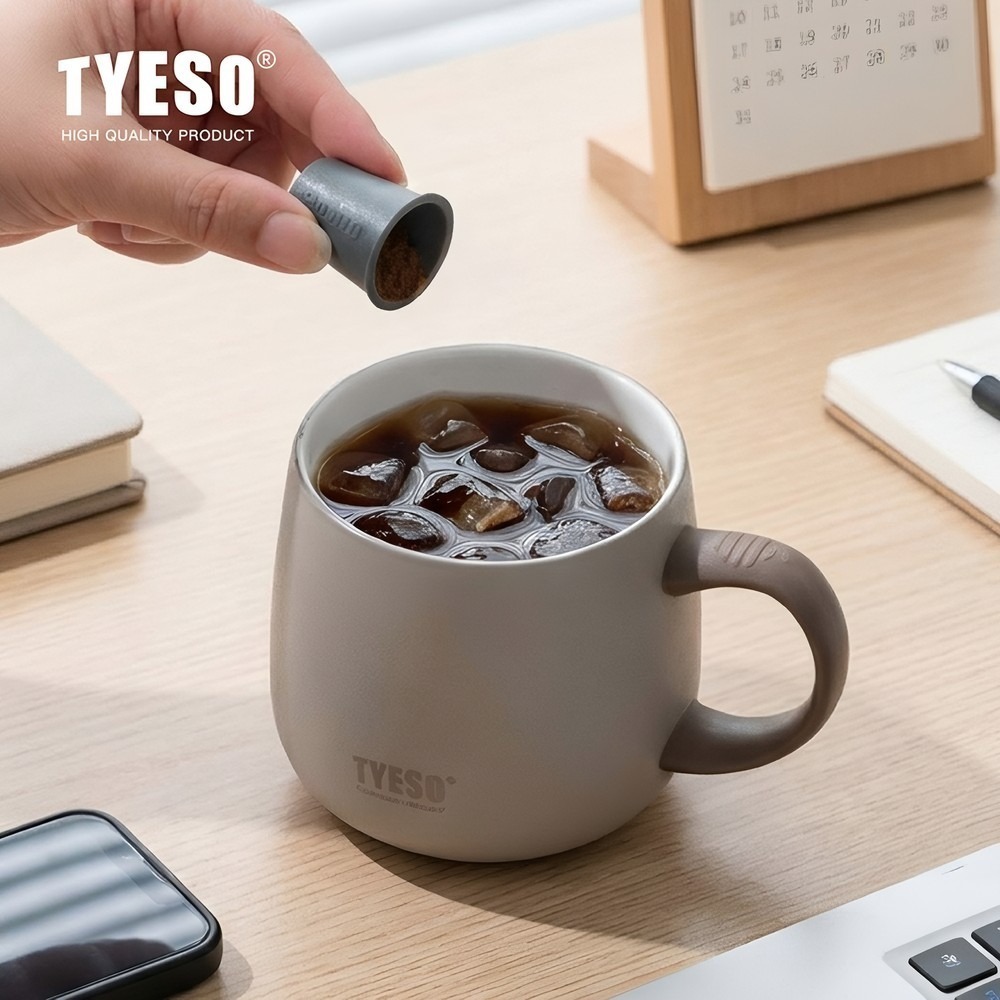 TYESO 新品 泰碩大肚馬克杯陶瓷內膽355ml 304不鏽鋼保溫杯高顏值陶瓷涂層內膽咖啡杯 帶蓋高顏值茶杯咖啡杯-細節圖4