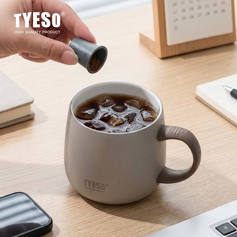 TYESO 新品 泰碩大肚馬克杯陶瓷內膽355ml 304不鏽鋼保溫杯高顏值陶瓷涂層內膽咖啡杯 帶蓋高顏值茶杯咖啡杯-細節圖5