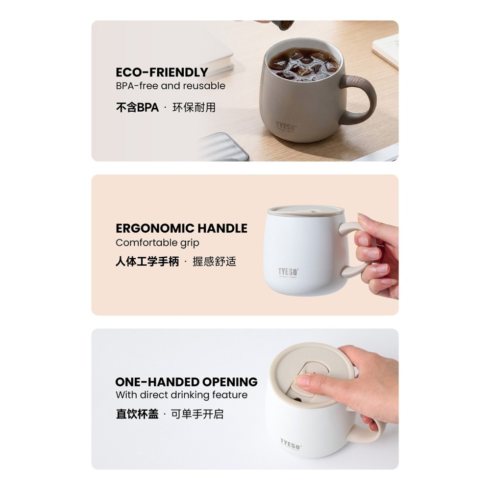 TYESO 新品 泰碩大肚馬克杯陶瓷內膽355ml 304不鏽鋼保溫杯高顏值陶瓷涂層內膽咖啡杯 帶蓋高顏值茶杯咖啡杯-細節圖6