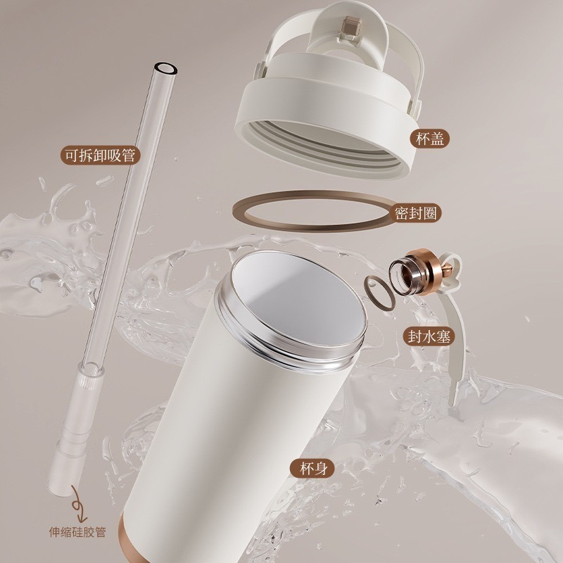 【限時購】三飲式陶瓷內膽保溫杯 500ml/750ml不鏽鋼咖啡杯 手提陶瓷塗層環保隨行杯 附吸管保溫咖啡杯 車載杯-細節圖5