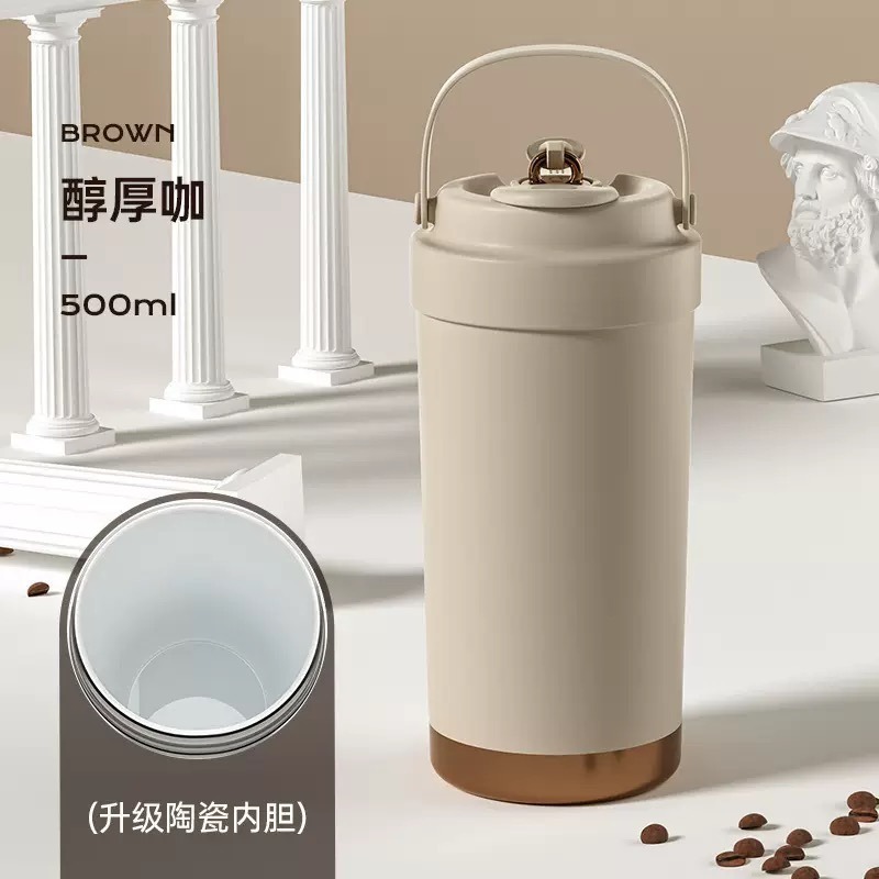 【限時購】三飲式陶瓷內膽保溫杯 500ml/750ml不鏽鋼咖啡杯 手提陶瓷塗層環保隨行杯 附吸管保溫咖啡杯 車載杯-規格圖10