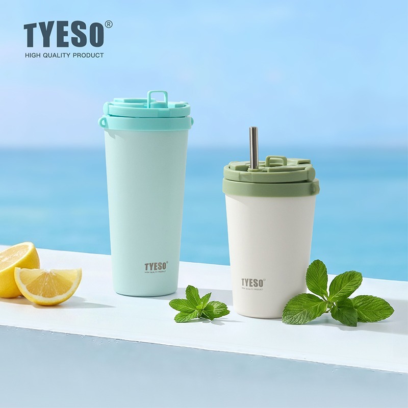 泰碩諾迪咖啡杯400ml/500ml/620ml 陶瓷涂層內膽隨行杯 雙飲式可折叠提手不鏽鋼杯 伸縮彈跳吸管保溫杯-細節圖2