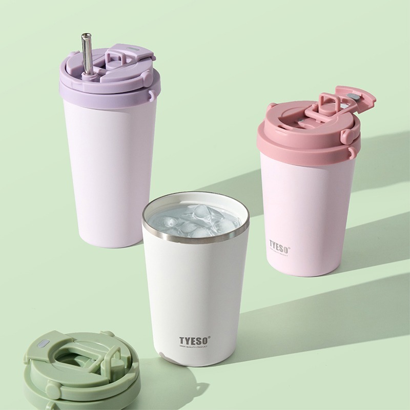 泰碩諾迪咖啡杯400ml/500ml/620ml 陶瓷涂層內膽隨行杯 雙飲式可折叠提手不鏽鋼杯 伸縮彈跳吸管保溫杯-細節圖3