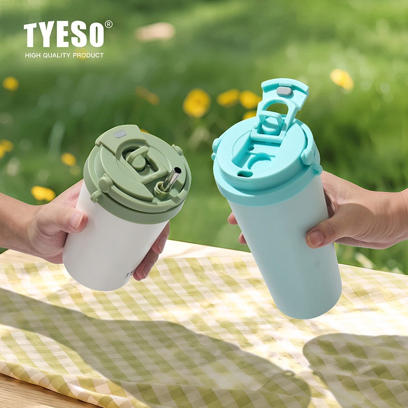 泰碩諾迪咖啡杯400ml/500ml/620ml 陶瓷涂層內膽隨行杯 雙飲式可折叠提手不鏽鋼杯 伸縮彈跳吸管保溫杯-細節圖6