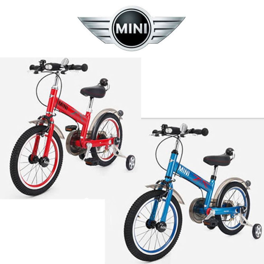 英國Mini Cooper原廠正版授權城市型碳鋼兒童自行車16吋單車16＂前後擋泥板橡膠充氣胎兒童輔助輪腳踏車 紅色藍色