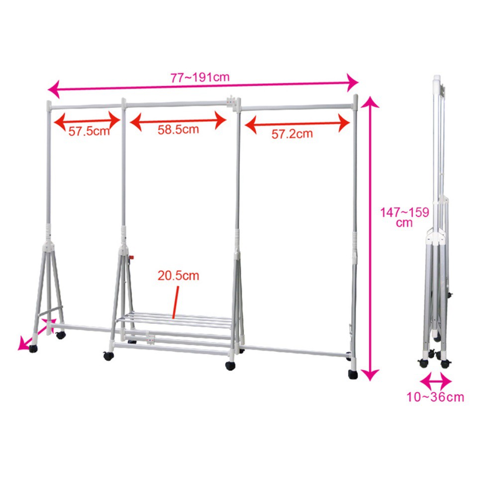 台灣製造AE-7723 T&C 三段式伸縮多用途曬衣架 ONE TOUCH晾衣架鼎王掛衣晾鞋DINWANG都方便伸縮收納-細節圖3