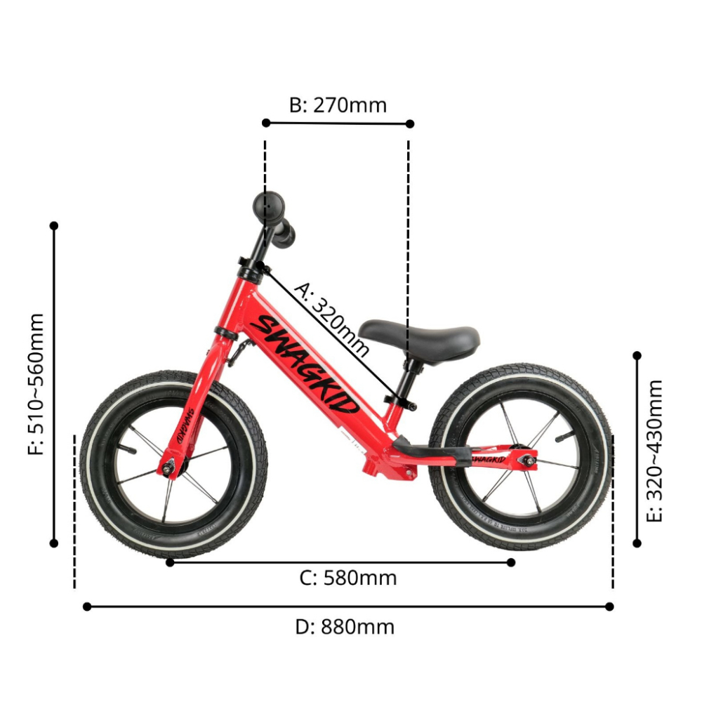 SWAGKID S2 鋁合金車架 12＂ 12吋兒童 滑步車 滑行踏板嬰幼兒童划步車橡膠充氣胎push bike紅色黑色-細節圖3