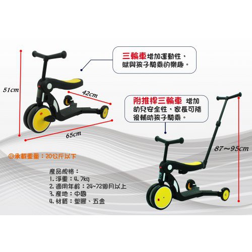 三合一幼兒滑步車附推桿平衡三輪車滑板車三輪腳踏車BabyBabe DGN5-1學步車助步車滑行車玩具車push bike-細節圖5