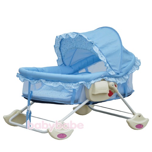 台灣製造 BABYBABE S-17多功能日式搖床附包裝袋、睡墊及蚊帳 嬰兒床嬰兒搖床搖籃床搖椅睡床安撫椅 奶油黃/藍色-細節圖2