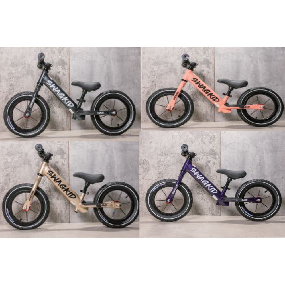 比賽級SWAGKID S4鋁合金車架星鑽烤漆12＂12吋兒童滑步車滑行踏板兒童划步車橡膠充氣胎push bike紫粉灰金-細節圖3