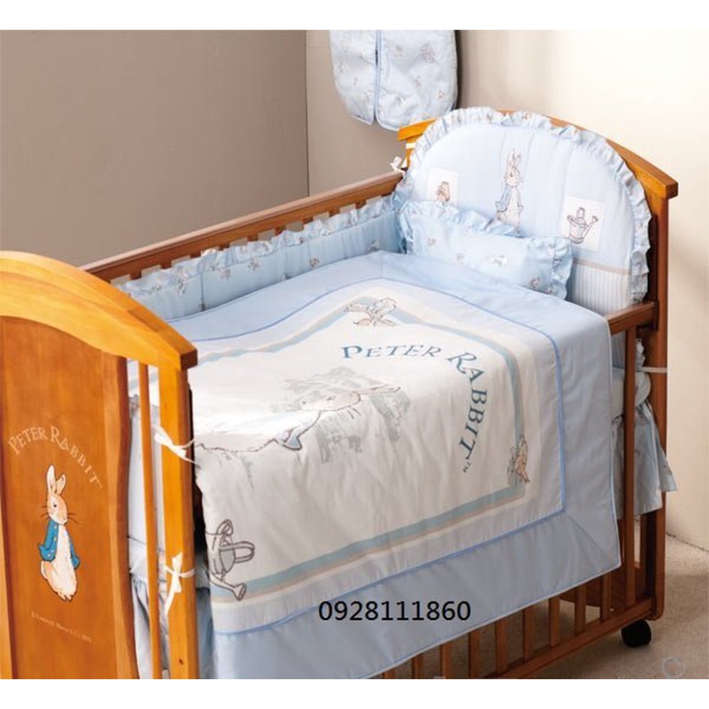 台灣製造奇哥經典比得兔6件床組粉藍色(M)(L)經典比得兔六件式寢具嬰兒床組大床中床經典彼得兔Peter Rabbit-細節圖2