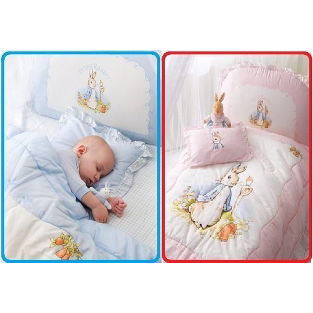 奇哥 粉彩比得兔6件床組粉藍色粉紅色粉色(M)(L)嬰兒床組大床中床彼得兔Peter Rabbit 台灣製造