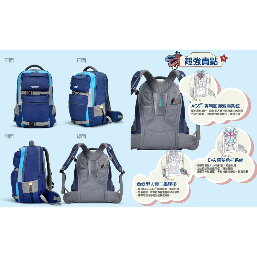 FX Creations另送贈品附保卡6年保固AGS回彈減壓系統魔幻藍SNA69897A-98兒童書包(大)夢幻紫-細節圖4
