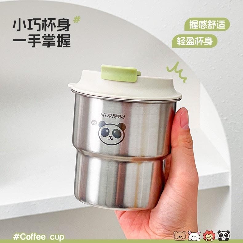 🎵台灣出貨☕️食品級304不鏽鋼咖啡杯💝網紅帶蓋杯 / 隨機圖案出貨-細節圖2