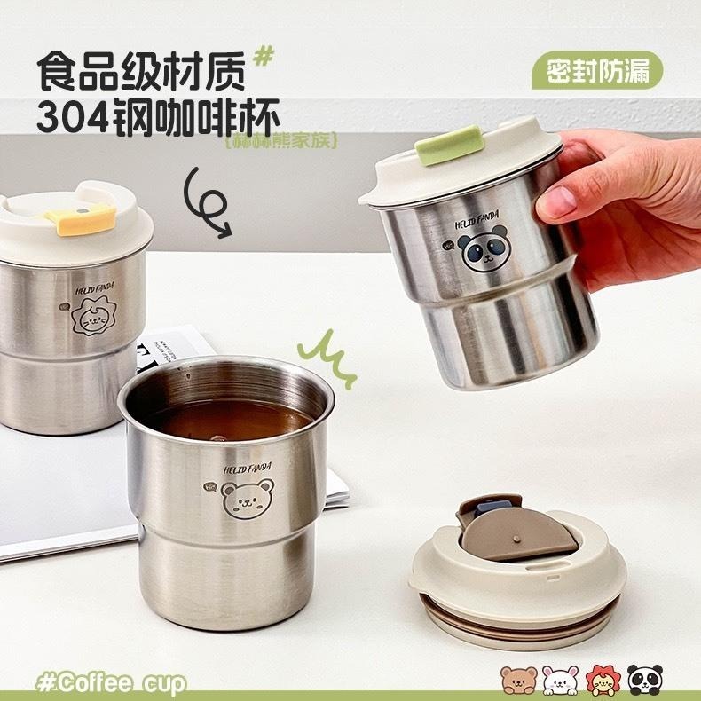 🎵台灣出貨☕️食品級304不鏽鋼咖啡杯💝網紅帶蓋杯 / 隨機圖案出貨-細節圖3