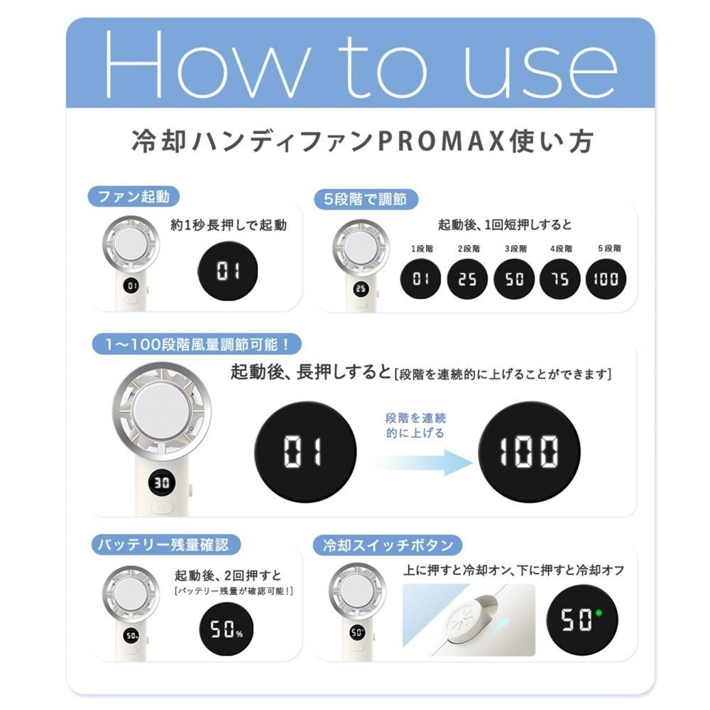 預購 - 日本直送CICIBELLA冷卻手持風扇 PROMAX 2025  100檔 桌上 手持 風扇 便攜-細節圖10