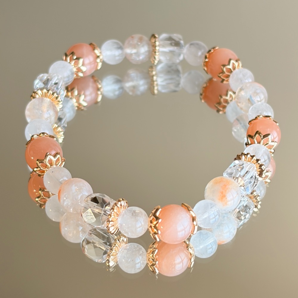 太陽石（橙月光）x奶霜雪花x白水晶-細節圖2