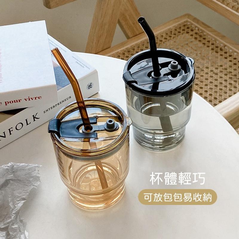 【台灣現貨】復古隨行玻璃杯 高顏值 竹節杯 ins風 帶蓋 吸管玻璃杯 水杯 隨行杯 玻璃杯 復古 好攜帶-細節圖5