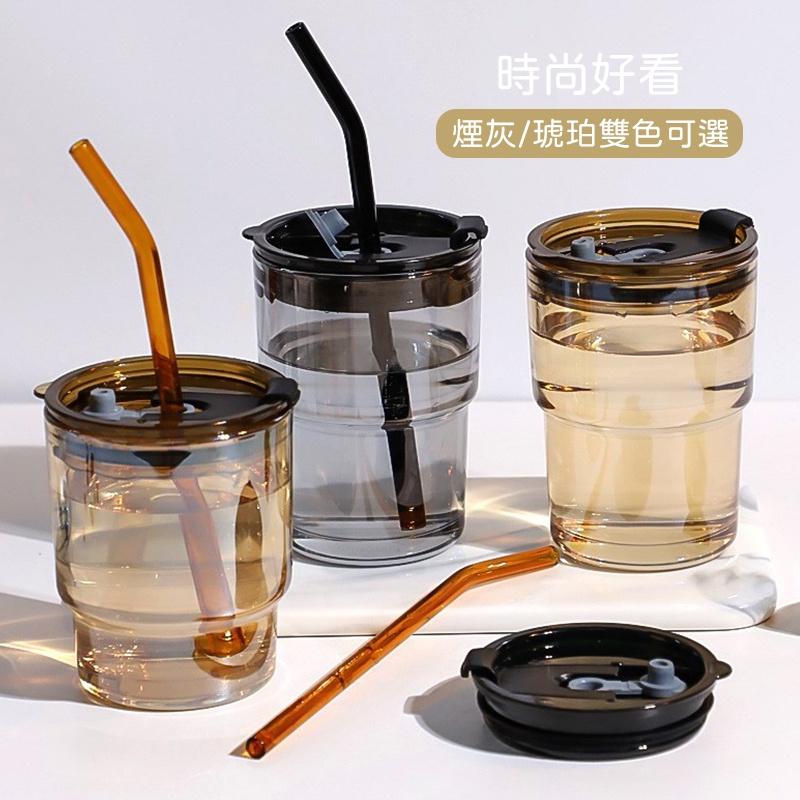 【台灣現貨】復古隨行玻璃杯 高顏值 竹節杯 ins風 帶蓋 吸管玻璃杯 水杯 隨行杯 玻璃杯 復古 好攜帶-細節圖8