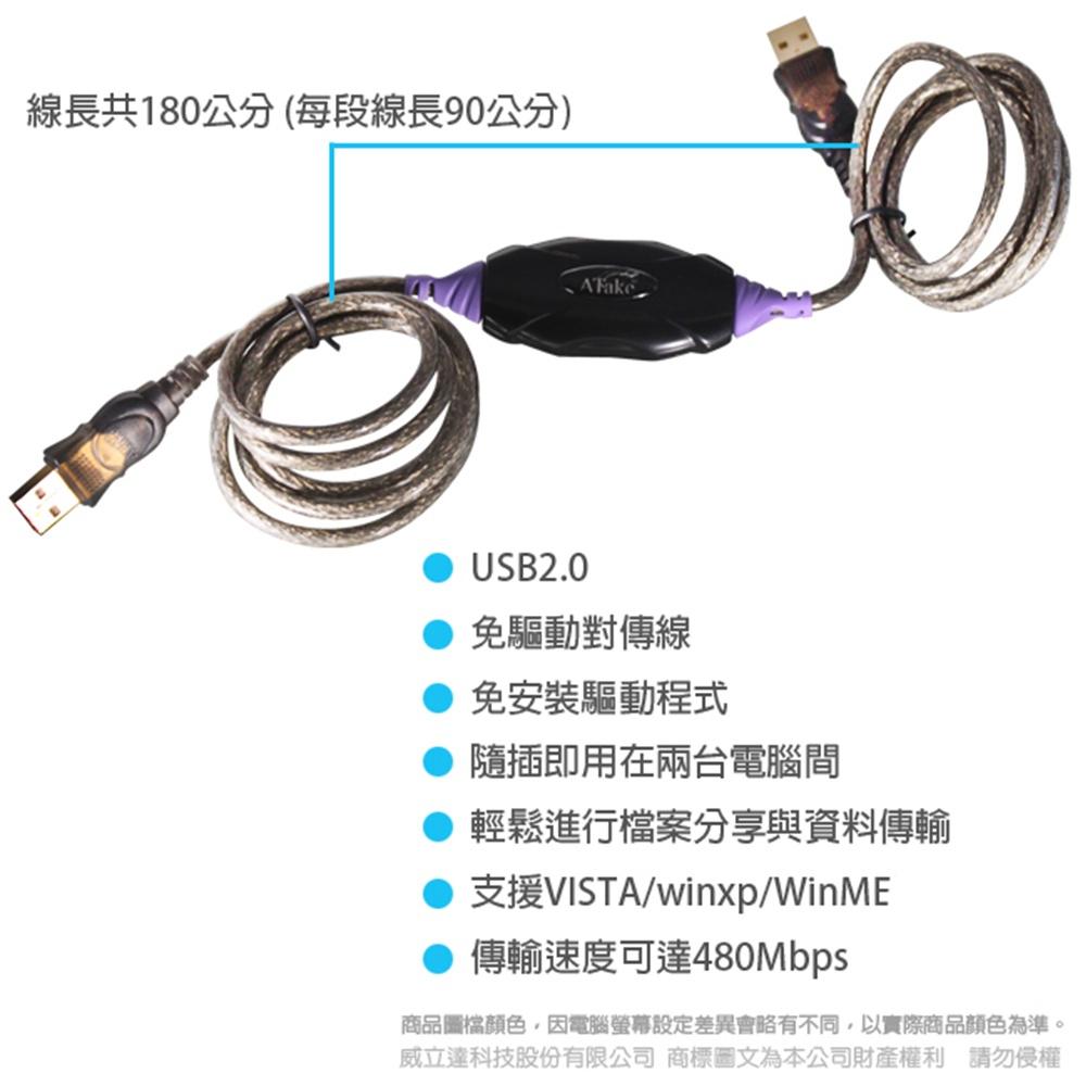 【atake】USB2.0電腦對傳線 1.8m (免驅動程式)-細節圖4