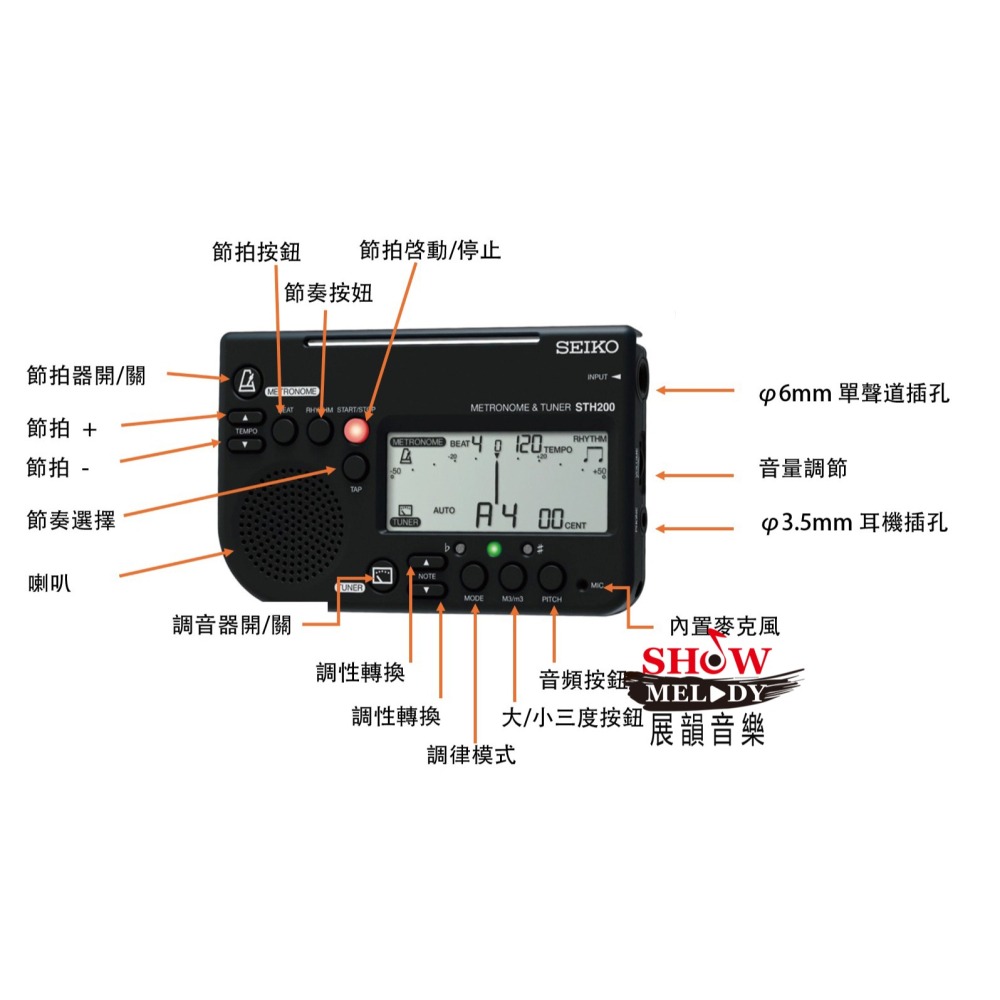 【展韻音樂】SEIKO STH200 節拍器 調音器 調音節拍器 三合一 聲音最大 可掛在譜架上 粉色 藍色 黑色 白色-細節圖6