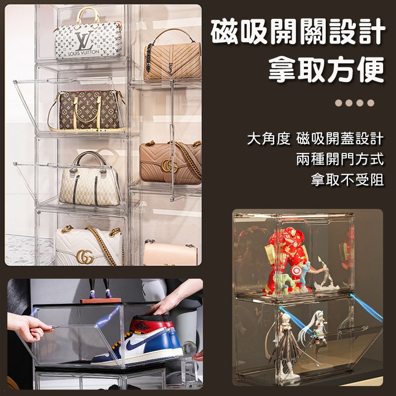 ✨加大款✨多功能模型盒 磁吸收納盒 透明鞋盒 模型收納盒 加大 包包收納盒 加厚鞋盒 翻蓋鞋盒 收納盒【00933】-細節圖5
