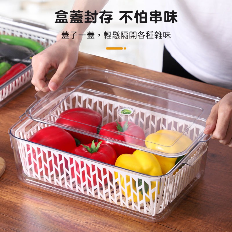 瀝水保鮮盒 長條方形保鮮盒 保鮮盒 冰箱收納 洗菜籃 蔬果保鮮盒 冷藏盒 瀝水盒 食材分裝【00885】-細節圖7