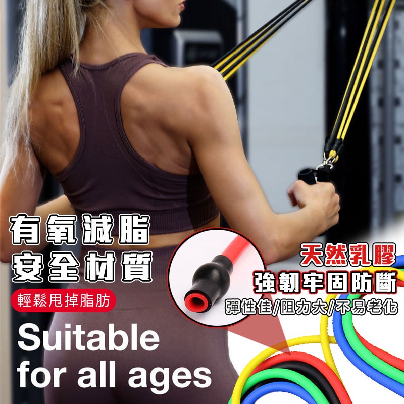 【TRX彈力拉力繩 彈力繩 健身阻力繩 訓練帶 健身 11件組  重訓 訓練繩 增肌 運動器材【00838】-細節圖4